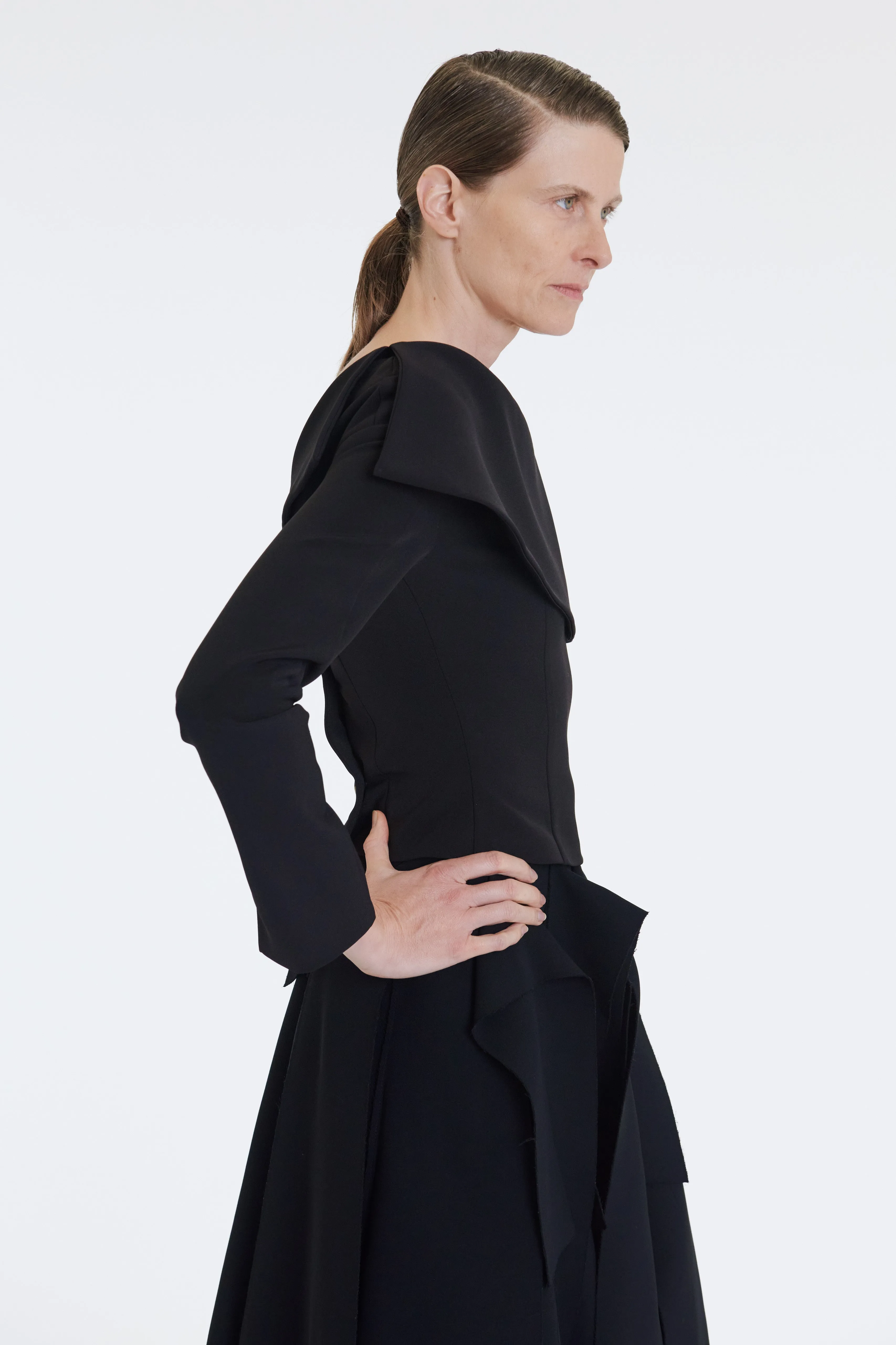 Longsleeve Top With Exaggerated Collar Black