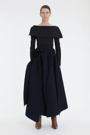 Longsleeve Top With Exaggerated Collar Black
