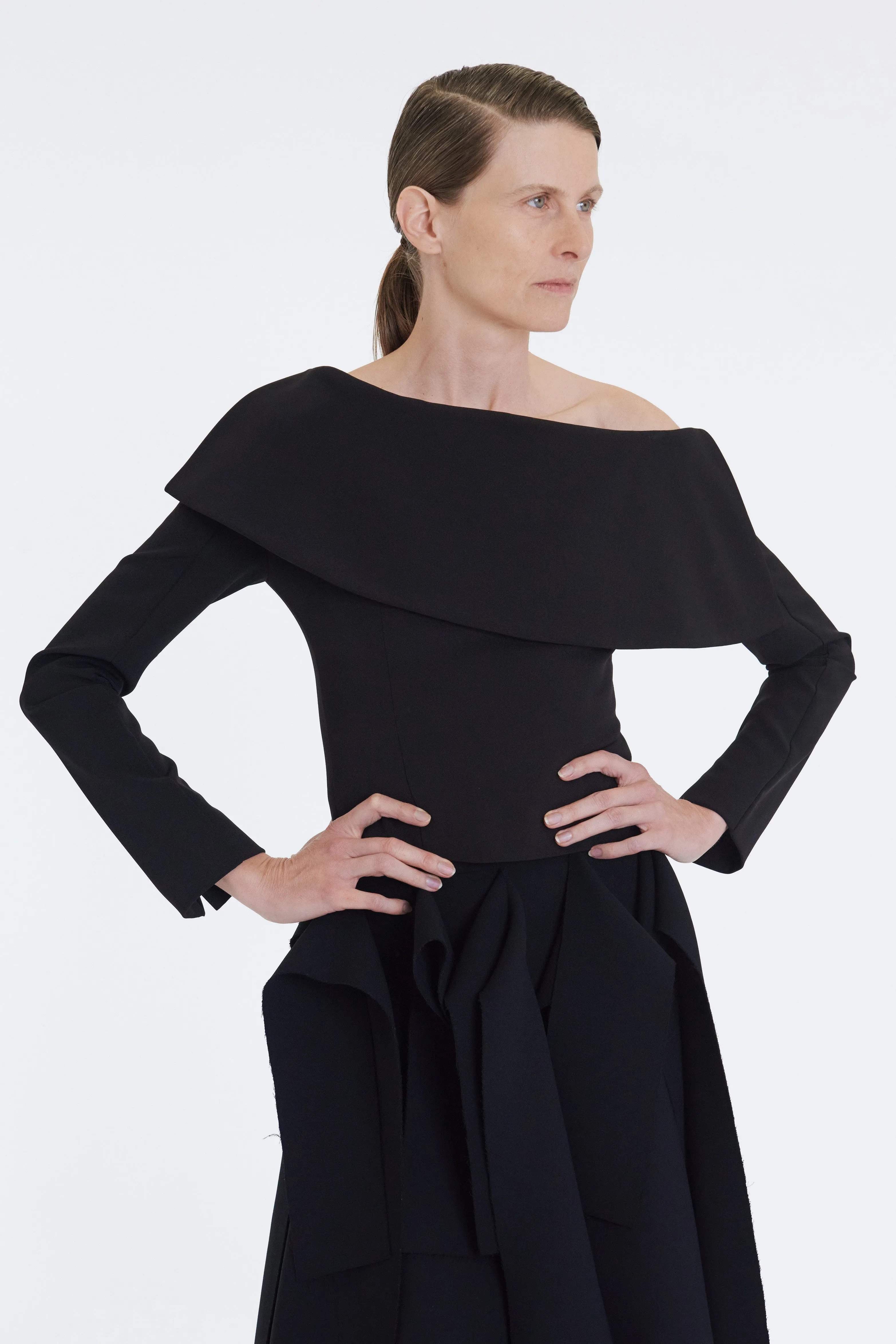 Longsleeve Top With Exaggerated Collar Black