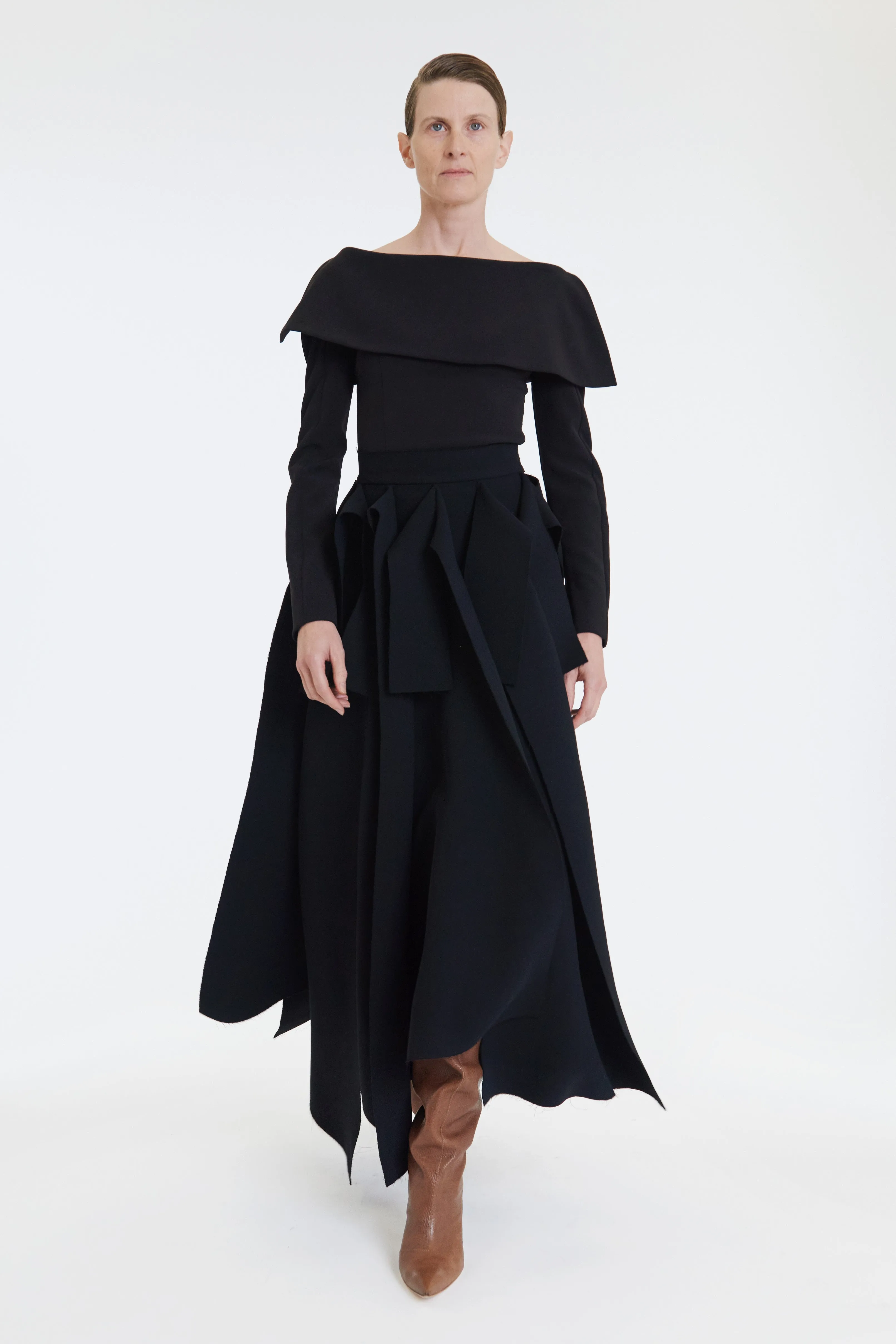 Longsleeve Top With Exaggerated Collar Black