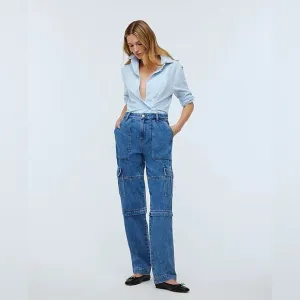 Madewell Baggy Straight Cargo Jeans in Thetford Wash: Zip-Off Edition Sz 24 NWT