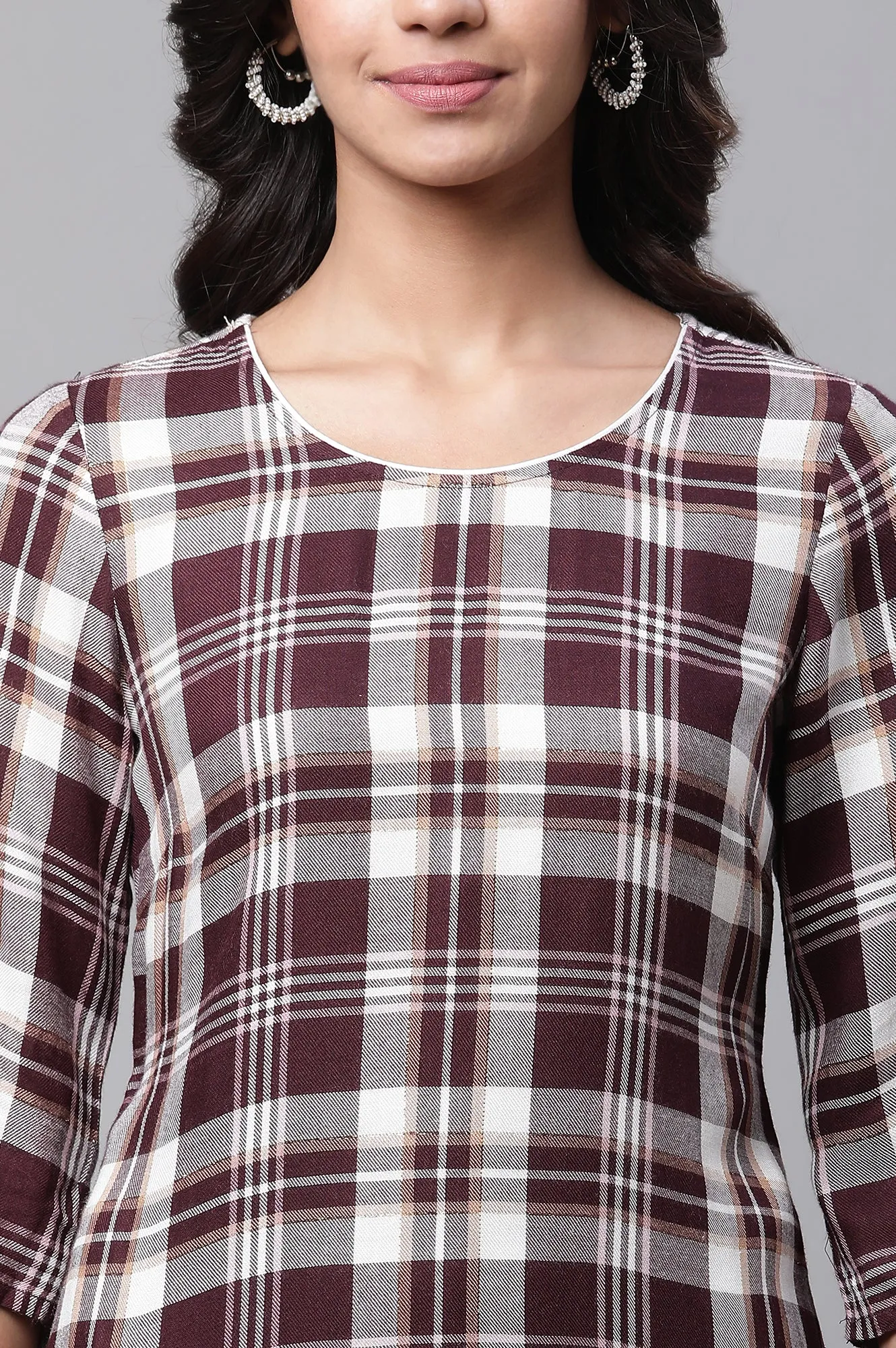 Maroon Checker Kurta & Narrow Palazzo Co-ord Set