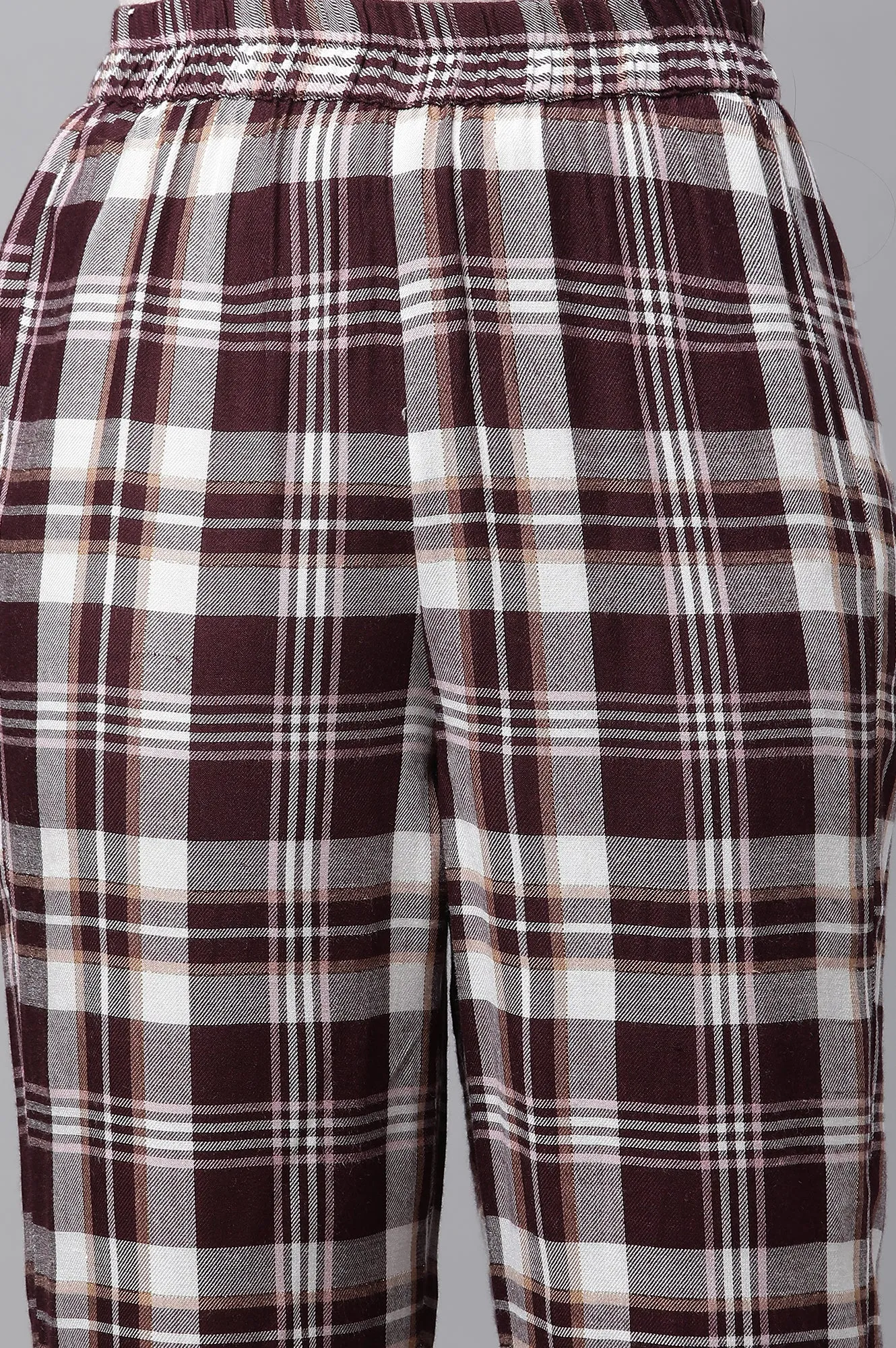Maroon Checker Kurta & Narrow Palazzo Co-ord Set