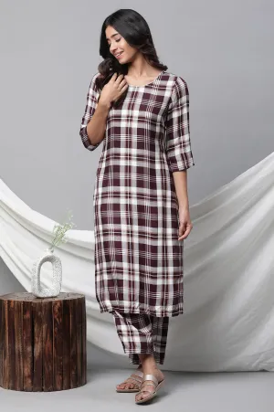 Maroon Checker Kurta & Narrow Palazzo Co-ord Set