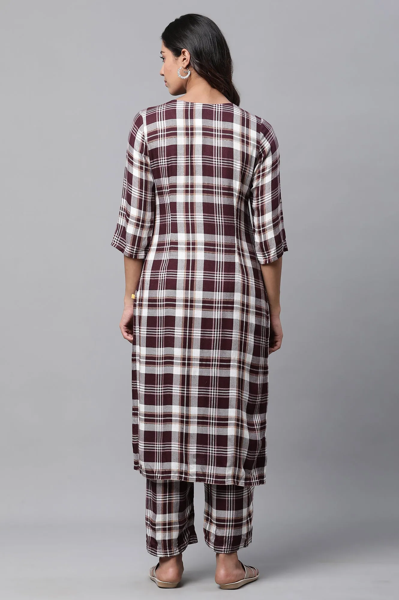 Maroon Checker Kurta & Narrow Palazzo Co-ord Set