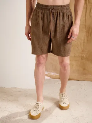 Men Beige Textured Relax Fit Shorts