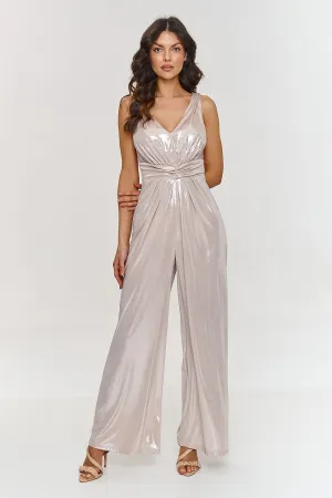 Metallic V-Neck Fitted Jumpsuit