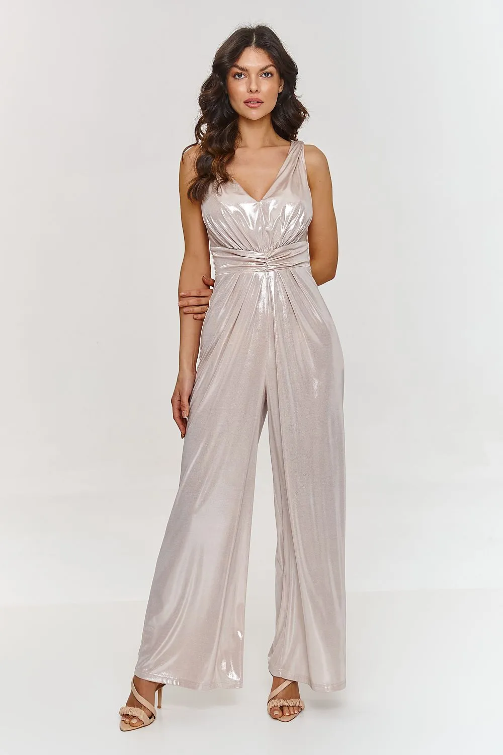 Metallic V-Neck Fitted Jumpsuit