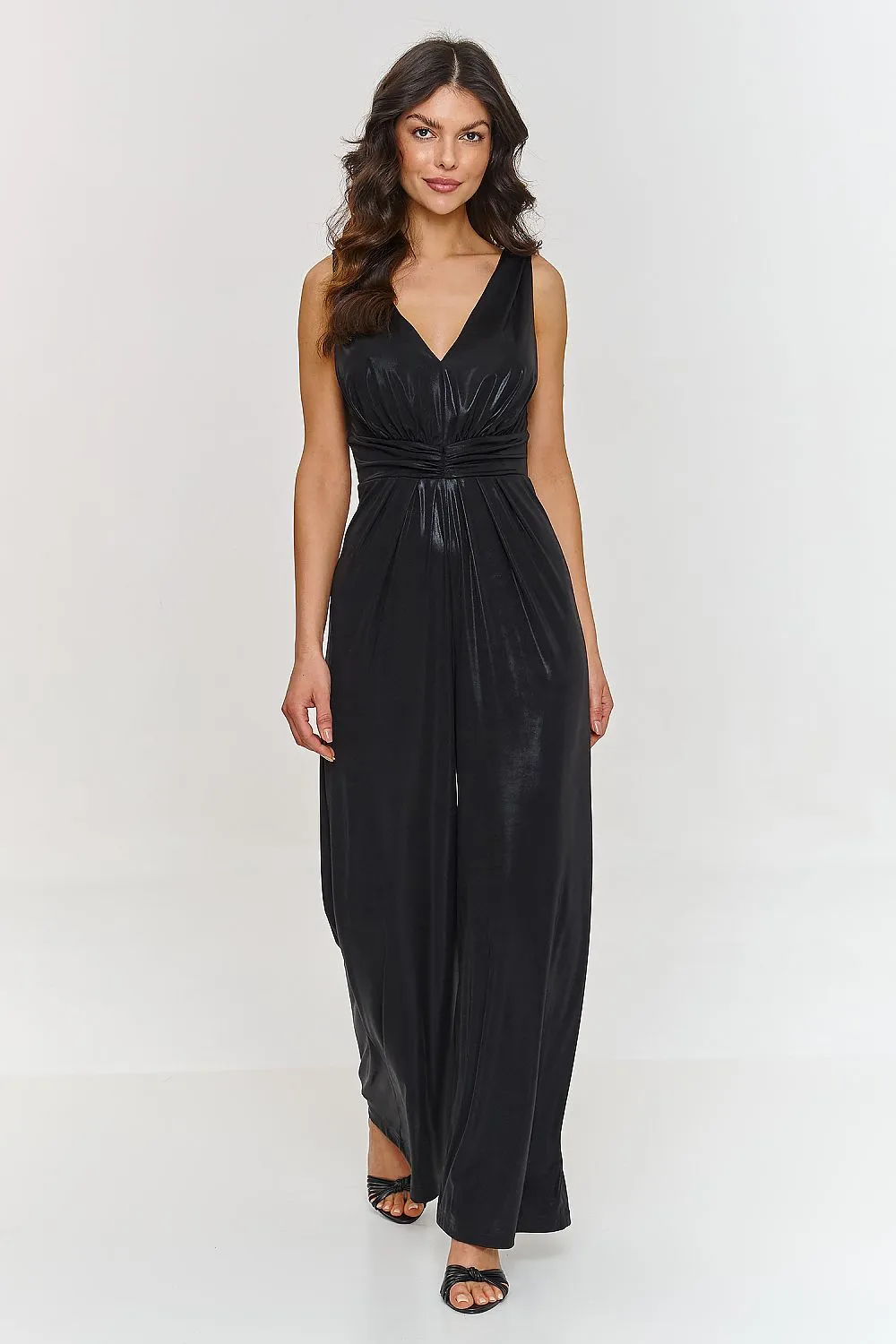 Metallic V-Neck Fitted Jumpsuit