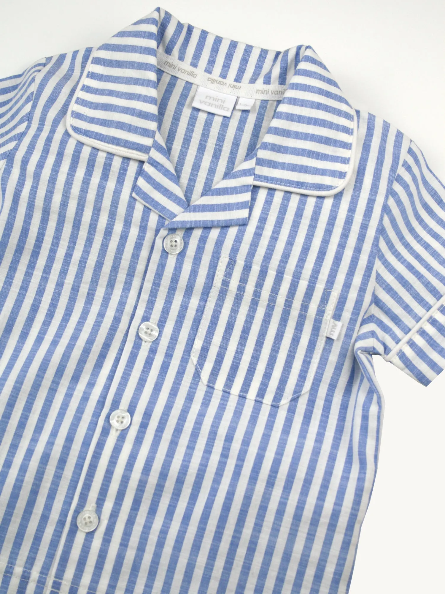 Mid Blue & White Stripe Shortie Pyjamas