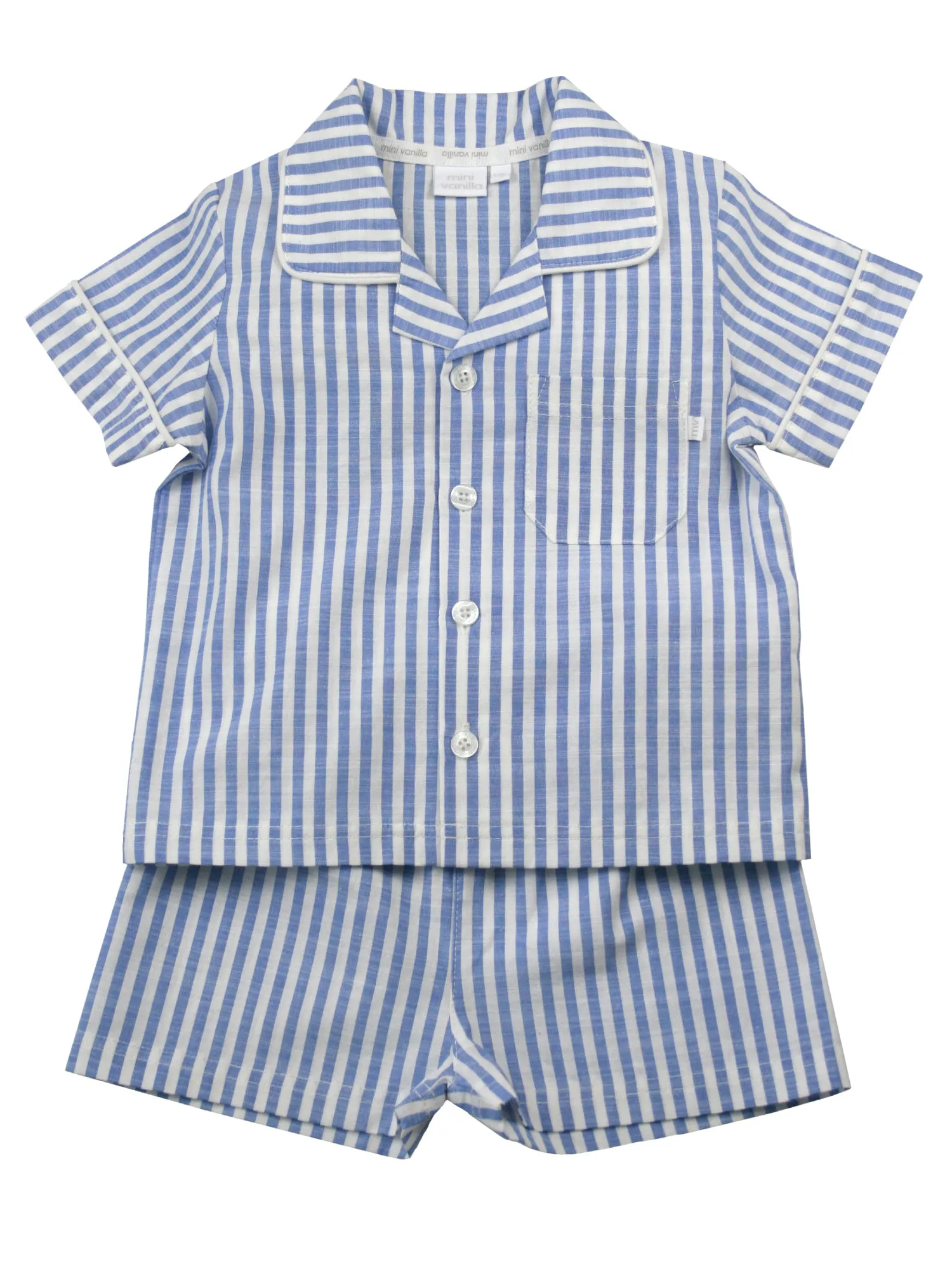 Mid Blue & White Stripe Shortie Pyjamas