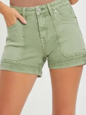 Mid Rise Front Patch Pocket Shorts