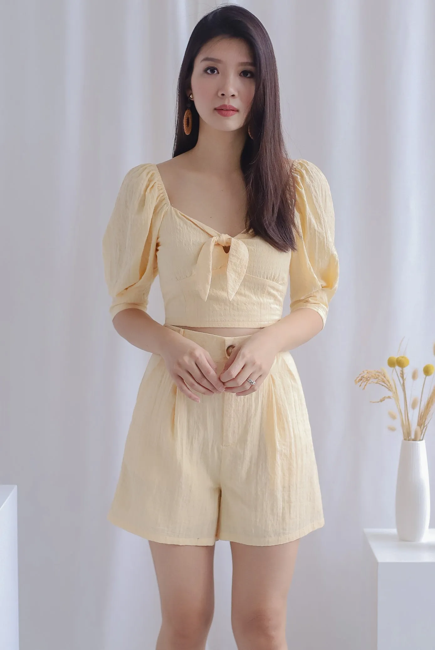 Midori Textured Shorts In Yellow