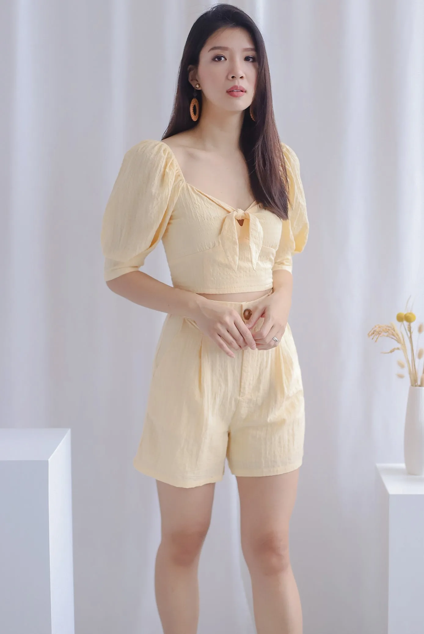 Midori Textured Shorts In Yellow