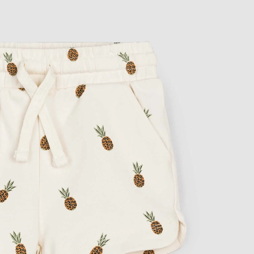 Miles The Label | Wild Pineapples Print on Crème Girls' Terry Shorts