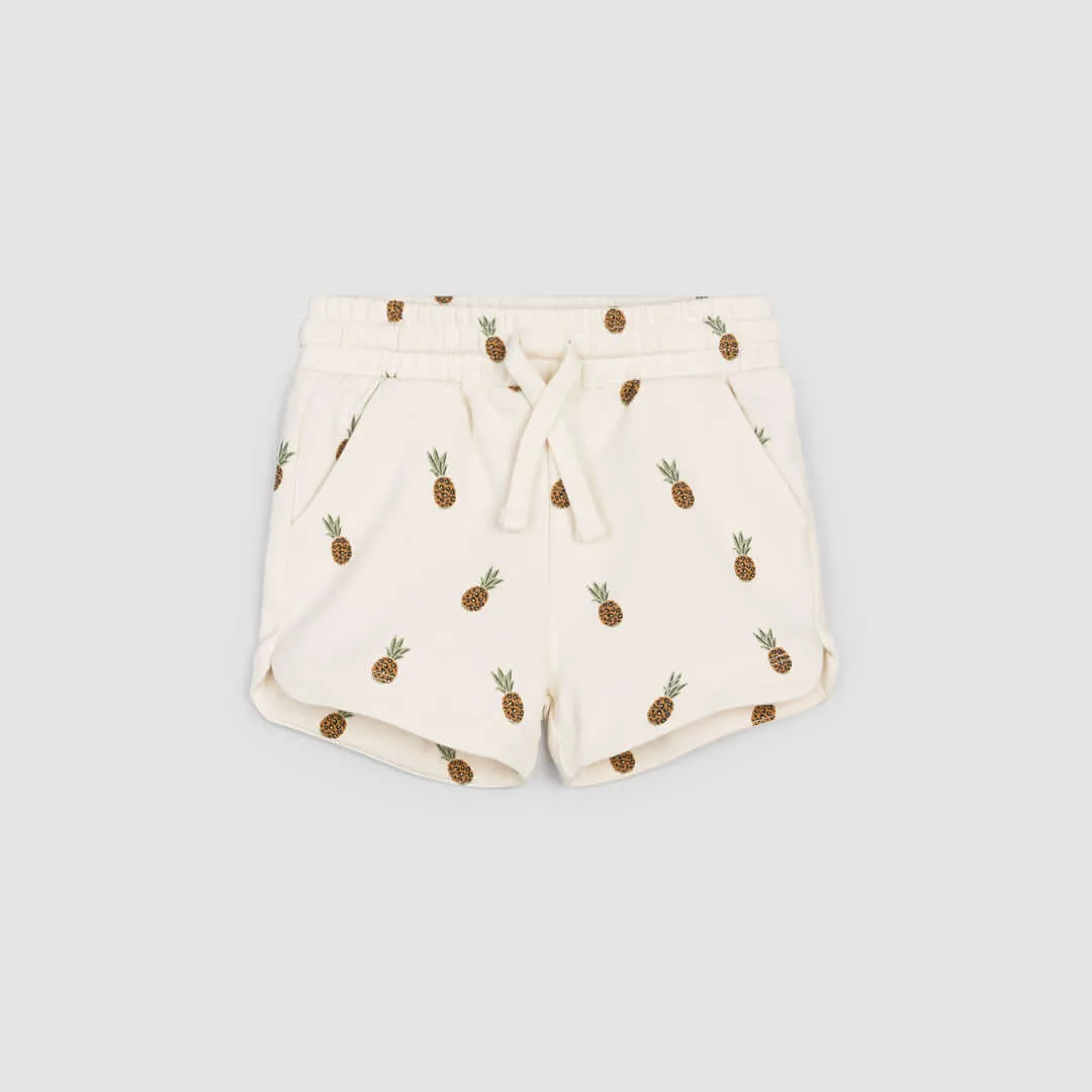 Miles The Label | Wild Pineapples Print on Crème Girls' Terry Shorts