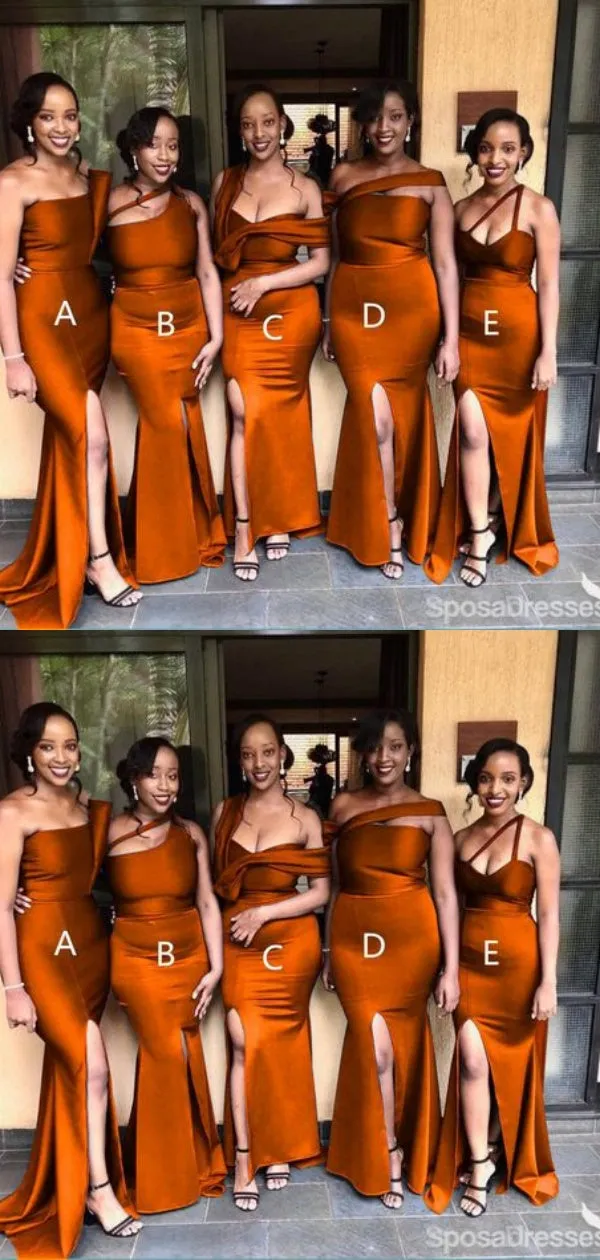 Mismatched Sexy Side Slit Mermaid Long Bridesmaid Dresses , BDS0178