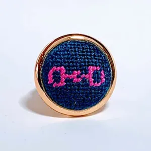 Navy & Pink Snaffle Bit Needlepoint Ring