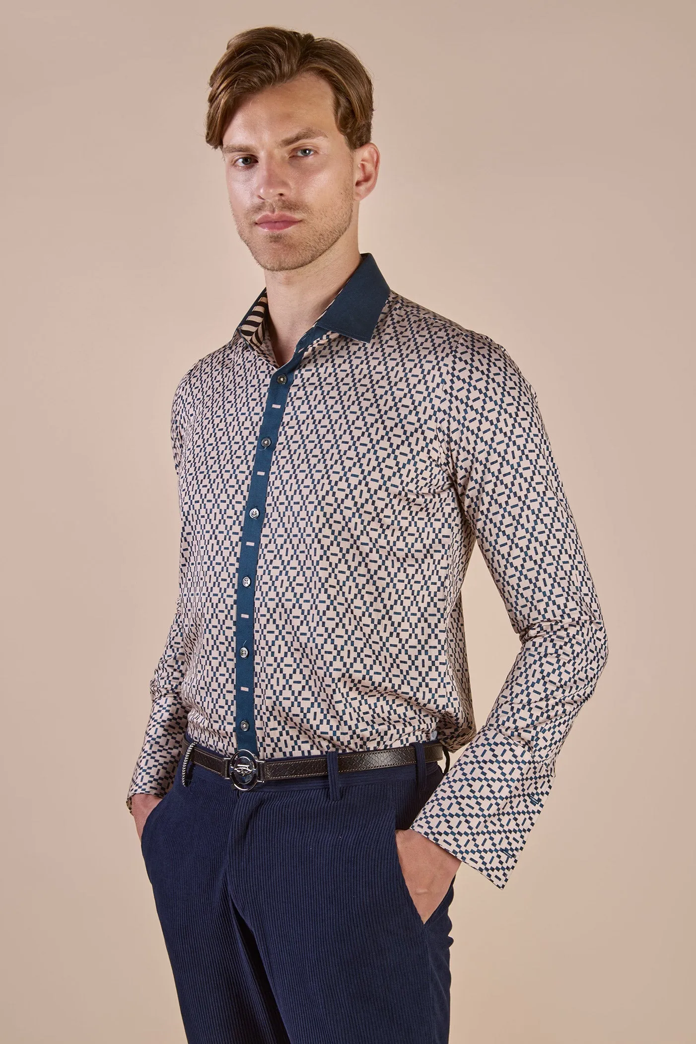 Navy Blue - Ivory Shirt