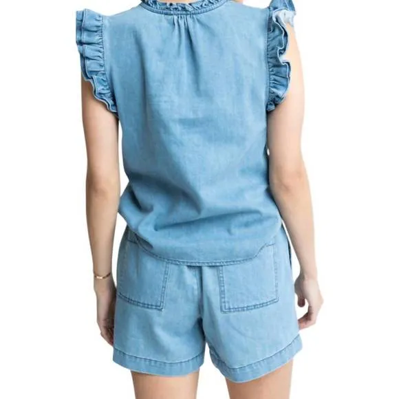 NEW KARLIE denim elastic short in blue