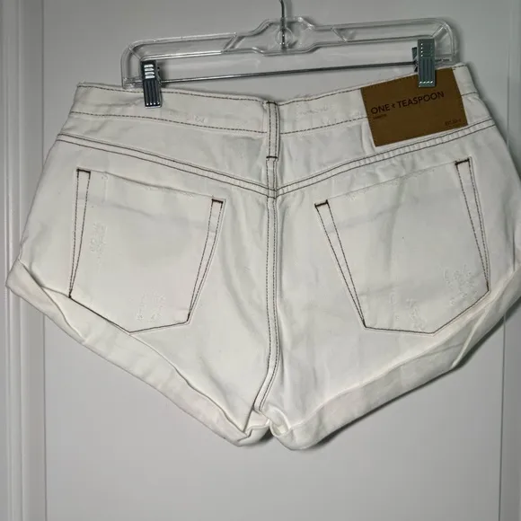 New One Teaspoon Bandits Low Waist Denim Shorts White Beauty Size 31