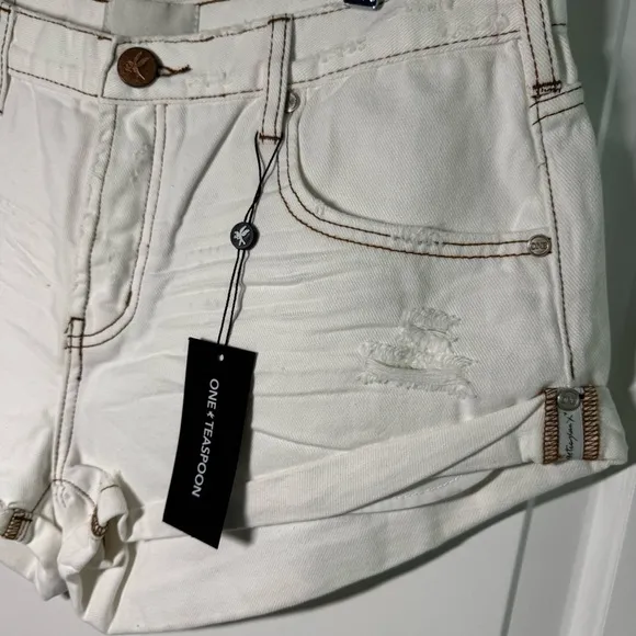 New One Teaspoon Bandits Low Waist Denim Shorts White Beauty Size 31