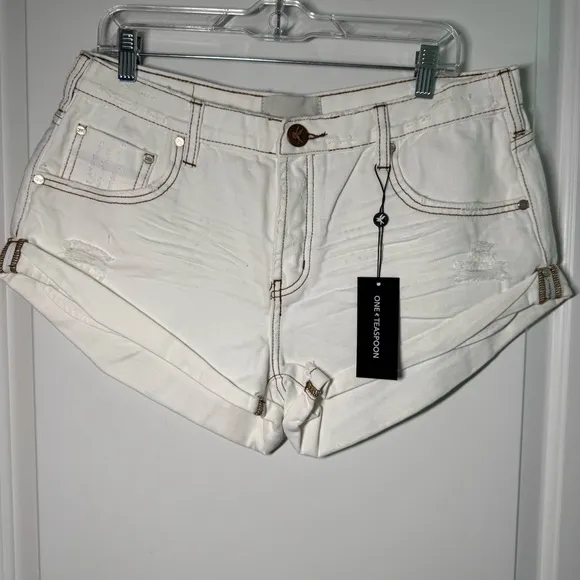 New One Teaspoon Bandits Low Waist Denim Shorts White Beauty Size 31