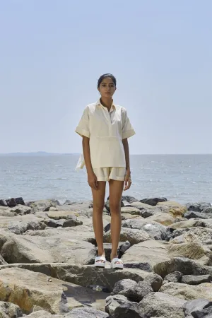 New Season Summer/Fall 2024-Coord Set Ekin Shirt Cotton Offwhite-MT Ekin Shirt Coord Set-Oatmeal Slub-Fashion Edit Mati