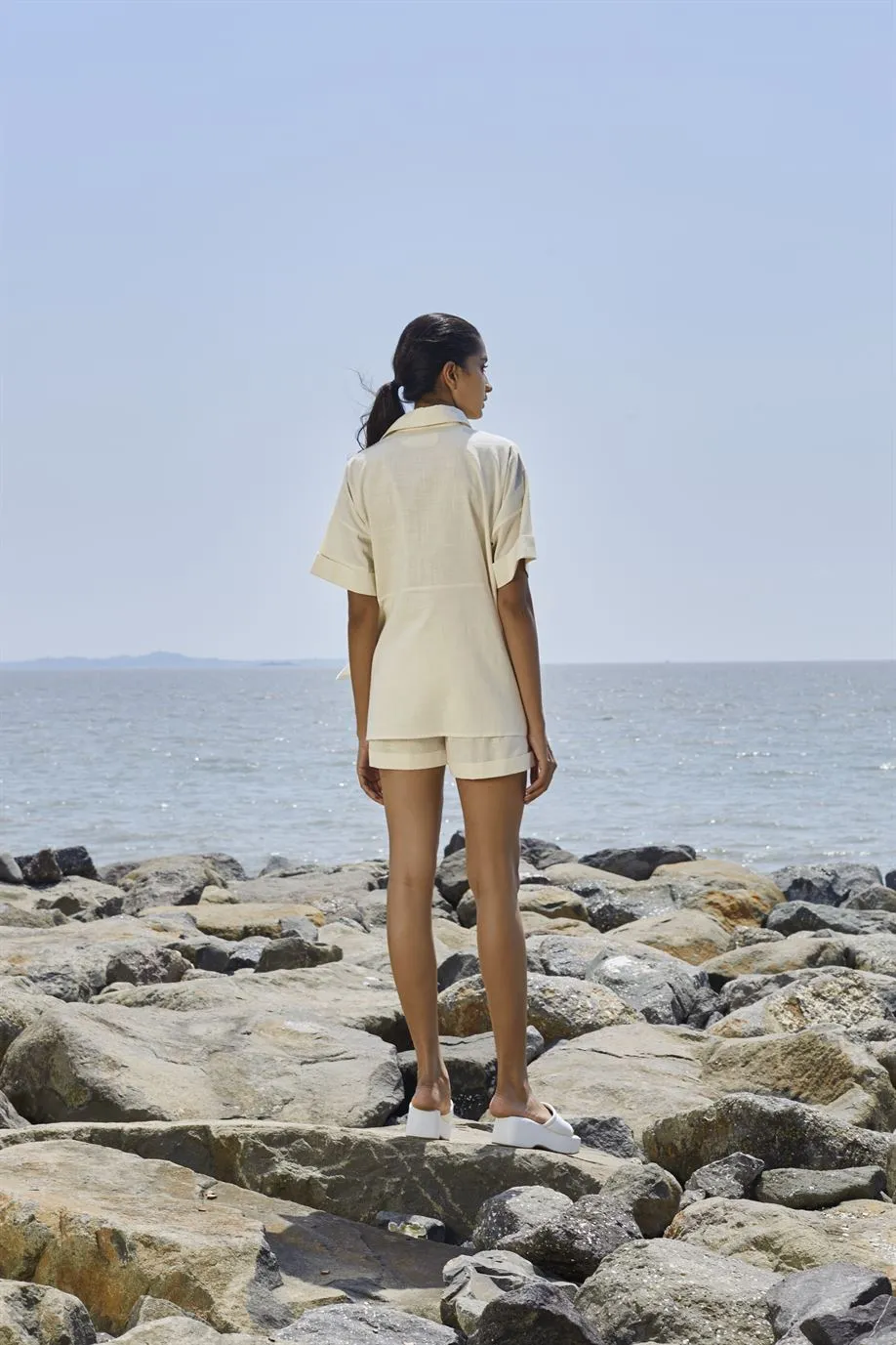New Season Summer/Fall 2024-Coord Set Ekin Shirt Cotton Offwhite-MT Ekin Shirt Coord Set-Oatmeal Slub-Fashion Edit Mati