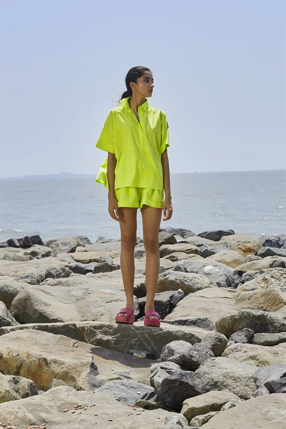 New Season Summer/Fall 24-Shorts Green PL Cotton Neon-MT PL Shorts-Neon Green-Fashion Edit Mati