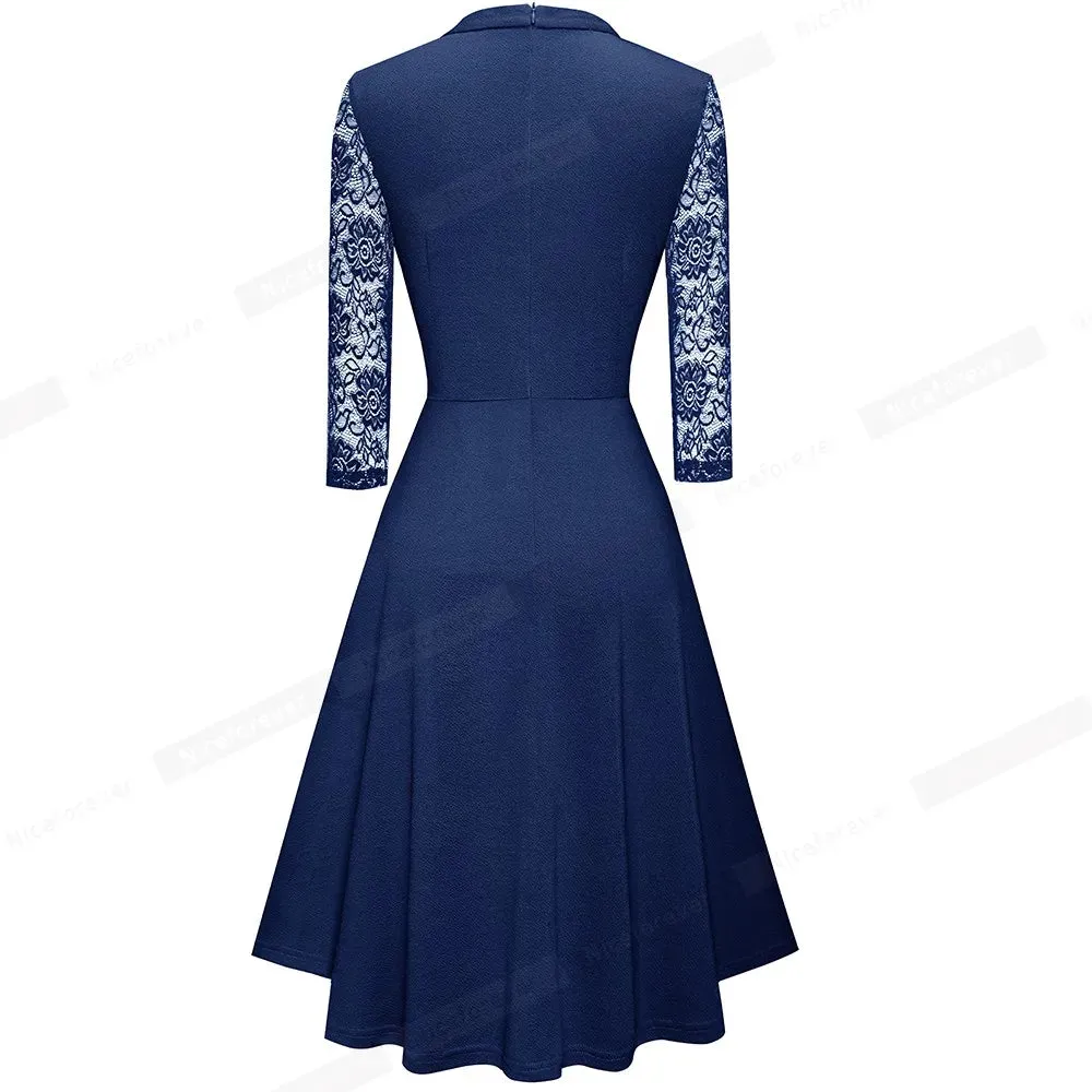 Nice-forever Elegant Elegant Office Hollow Out Business Dress