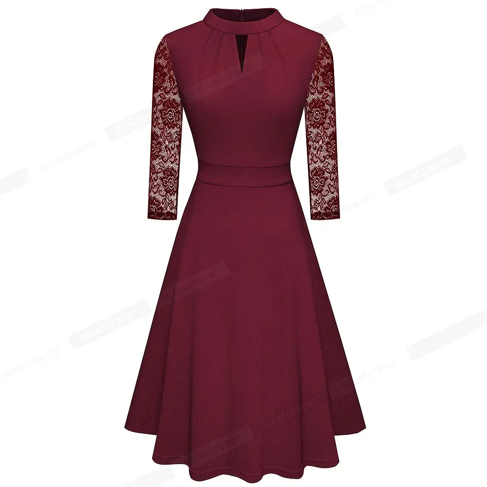 Nice-forever Elegant Elegant Office Hollow Out Business Dress