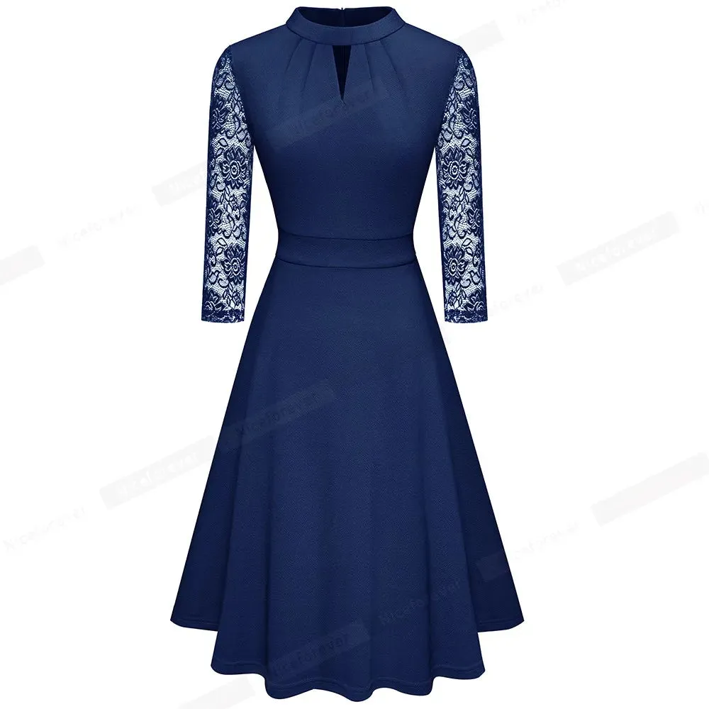 Nice-forever Elegant Elegant Office Hollow Out Business Dress