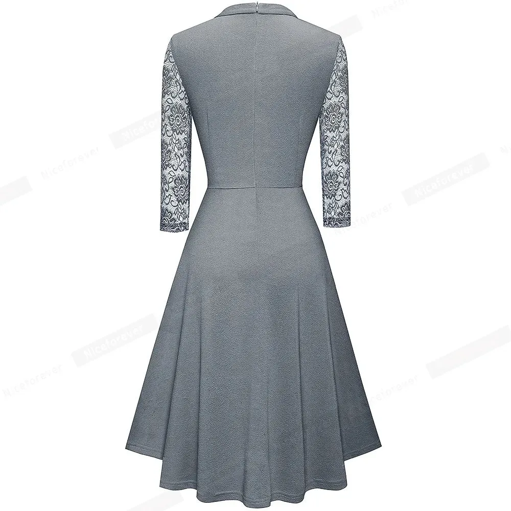 Nice-forever Elegant Elegant Office Hollow Out Business Dress