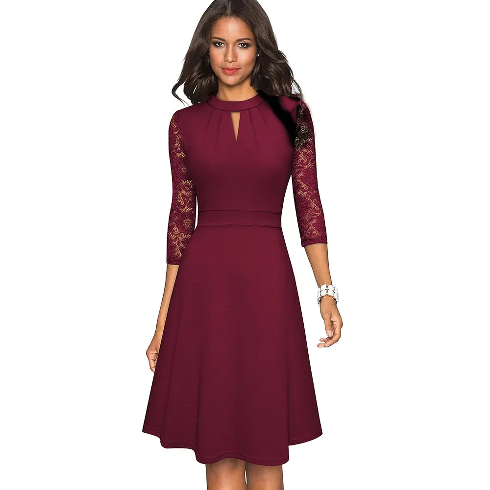 Nice-forever Elegant Elegant Office Hollow Out Business Dress