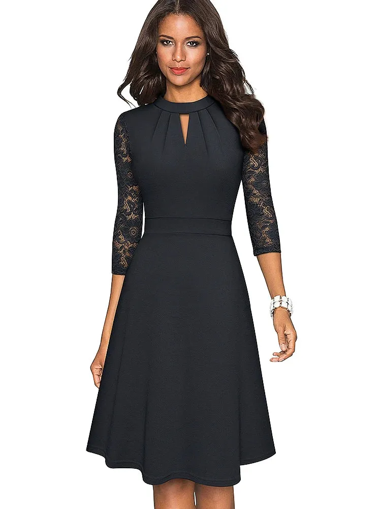 Nice-forever Elegant Elegant Office Hollow Out Business Dress