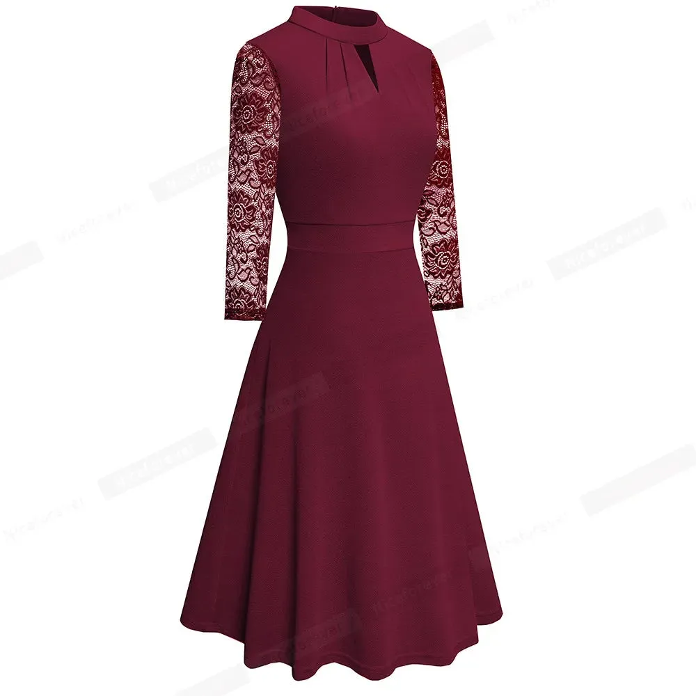 Nice-forever Elegant Elegant Office Hollow Out Business Dress