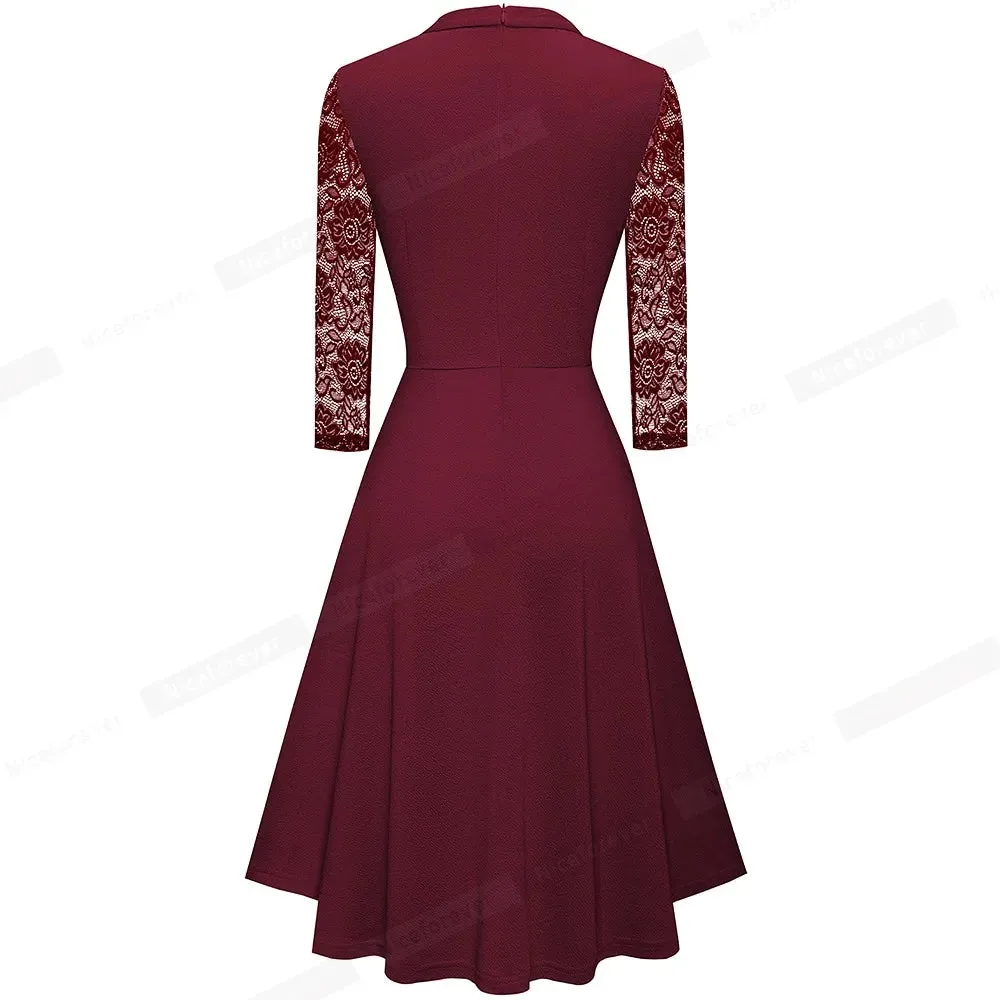 Nice-forever Elegant Elegant Office Hollow Out Business Dress