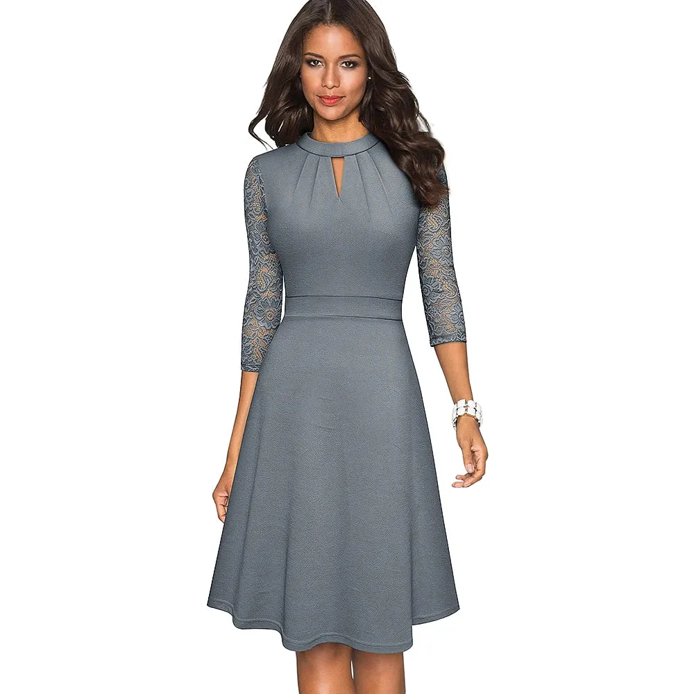 Nice-forever Elegant Elegant Office Hollow Out Business Dress