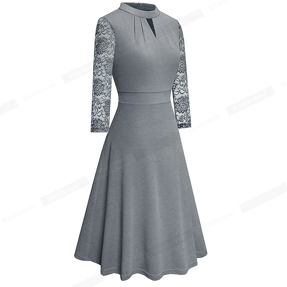 Nice-forever Elegant Elegant Office Hollow Out Business Dress