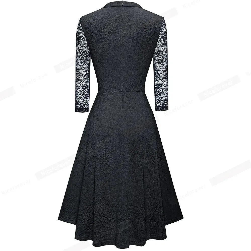 Nice-forever Elegant Elegant Office Hollow Out Business Dress