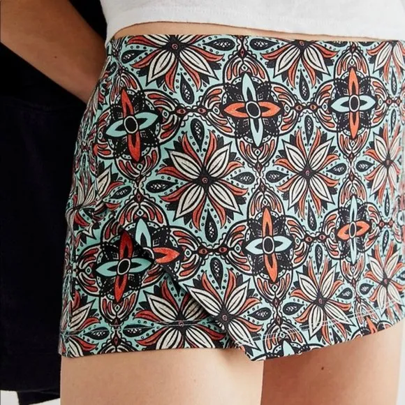 NWOT Free People Mona’s Micro Skort in Geometric Floral Blue