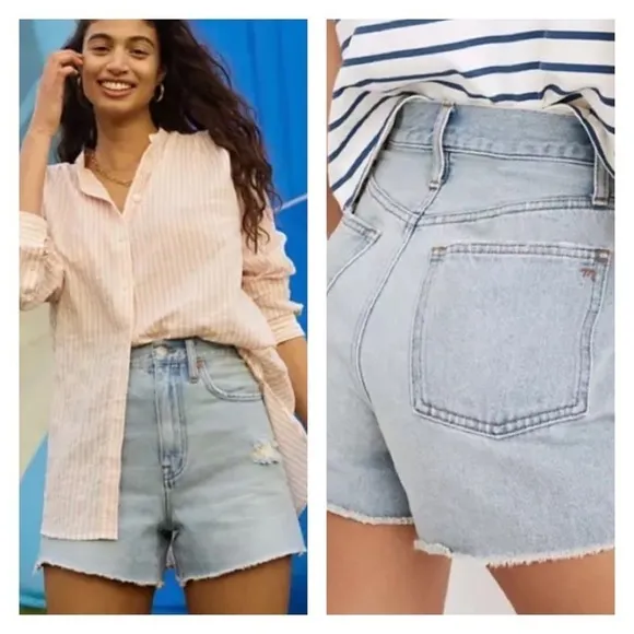 NWT MADEWELL High Rise Denim Shorts Raw Hem Light Wash, Size 24