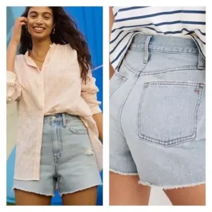 NWT MADEWELL High Rise Denim Shorts Raw Hem Light Wash, Size 24