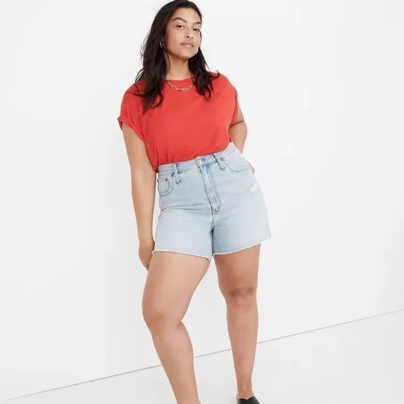 NWT MADEWELL High Rise Denim Shorts Raw Hem Light Wash, Size 24