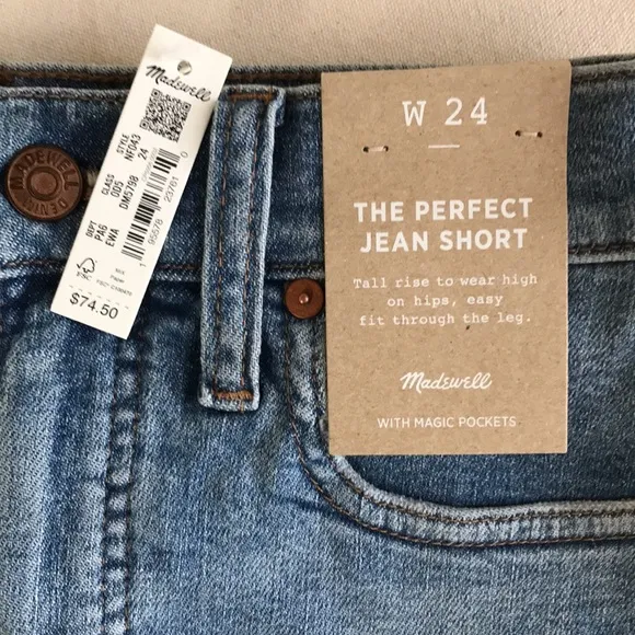 NWT Madewell Sz 24 THE PERFECT JEAN SHORT IN ELLACOTT WASH distressed light wash