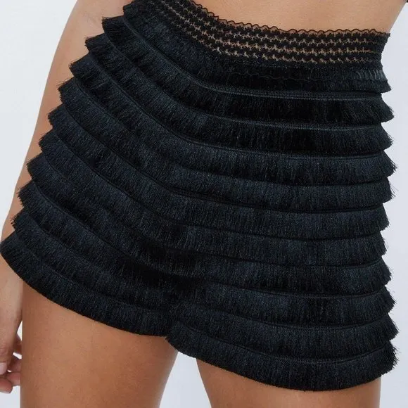NWT Nasty Gal Fringe Mini Black Shorts.  SZ 12