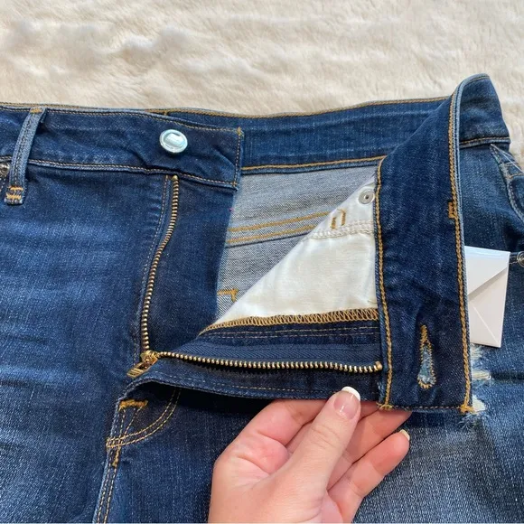 NWT(12) Good American Cut Off Denim Jean Short Distressed Blue Large Dark Wash
