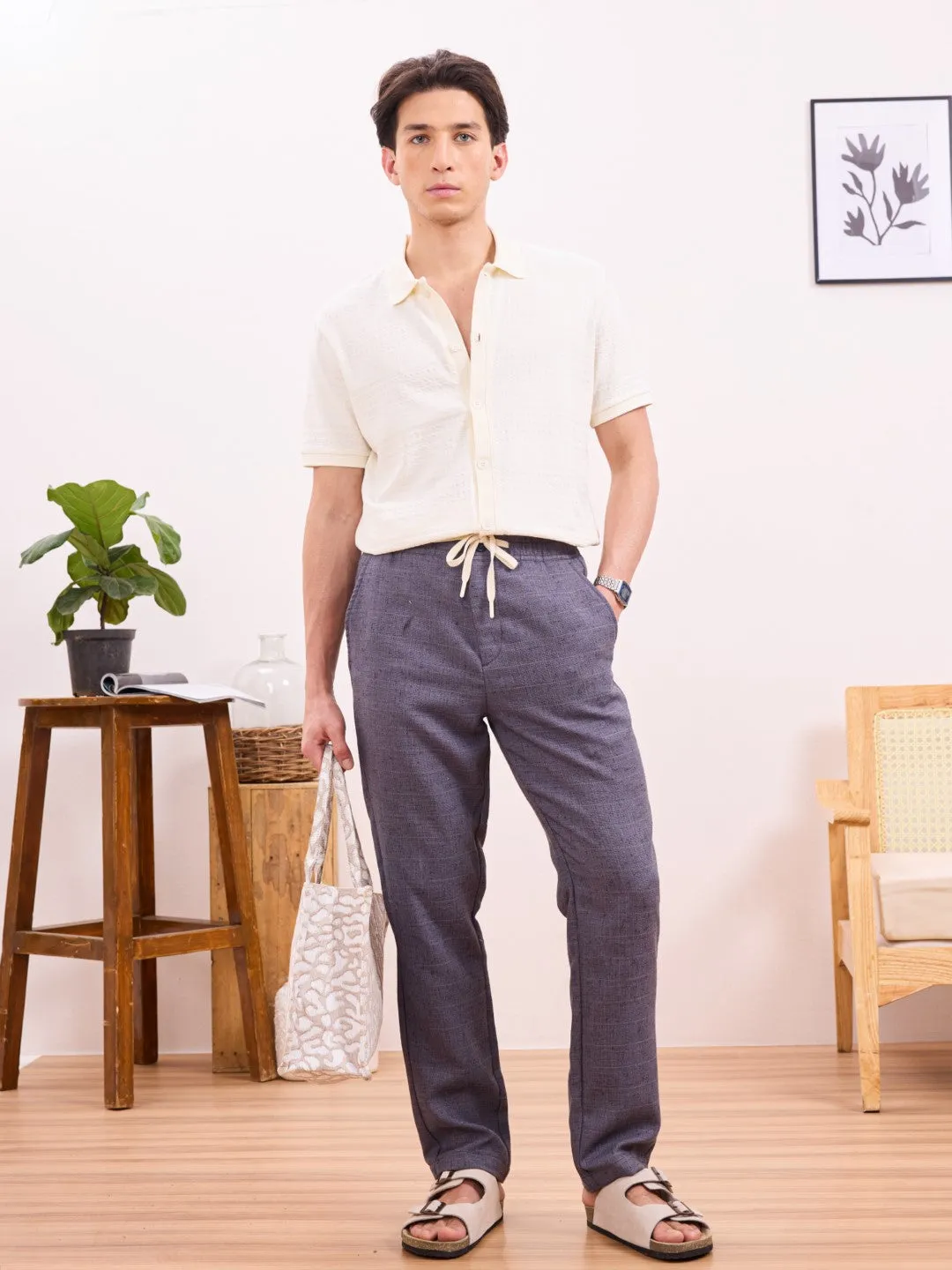 Off White Knitted Half Sleeve Shirt
