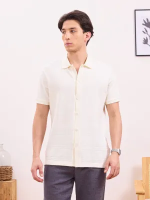 Off White Knitted Half Sleeve Shirt